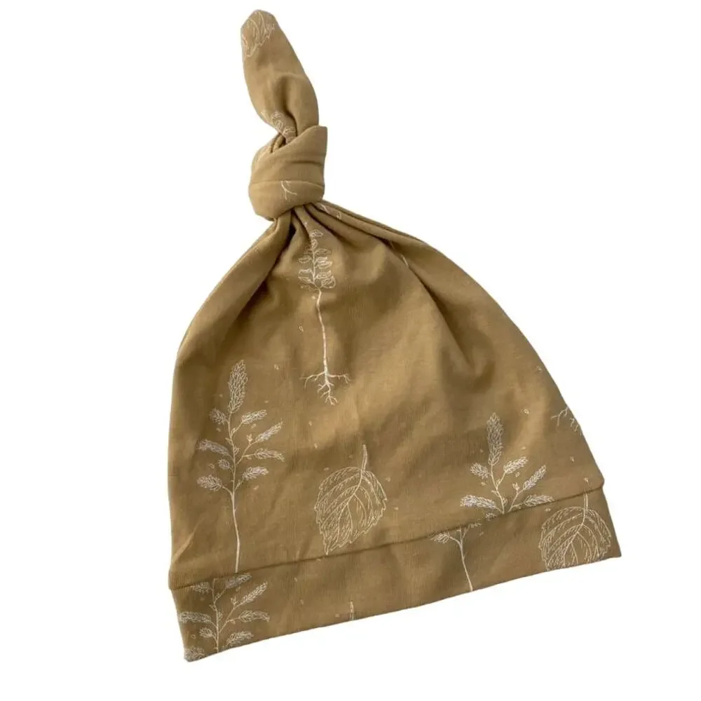 Buck and Baa Knotted Hat - Leaves Ferns - Golden Wheat - 6-12M